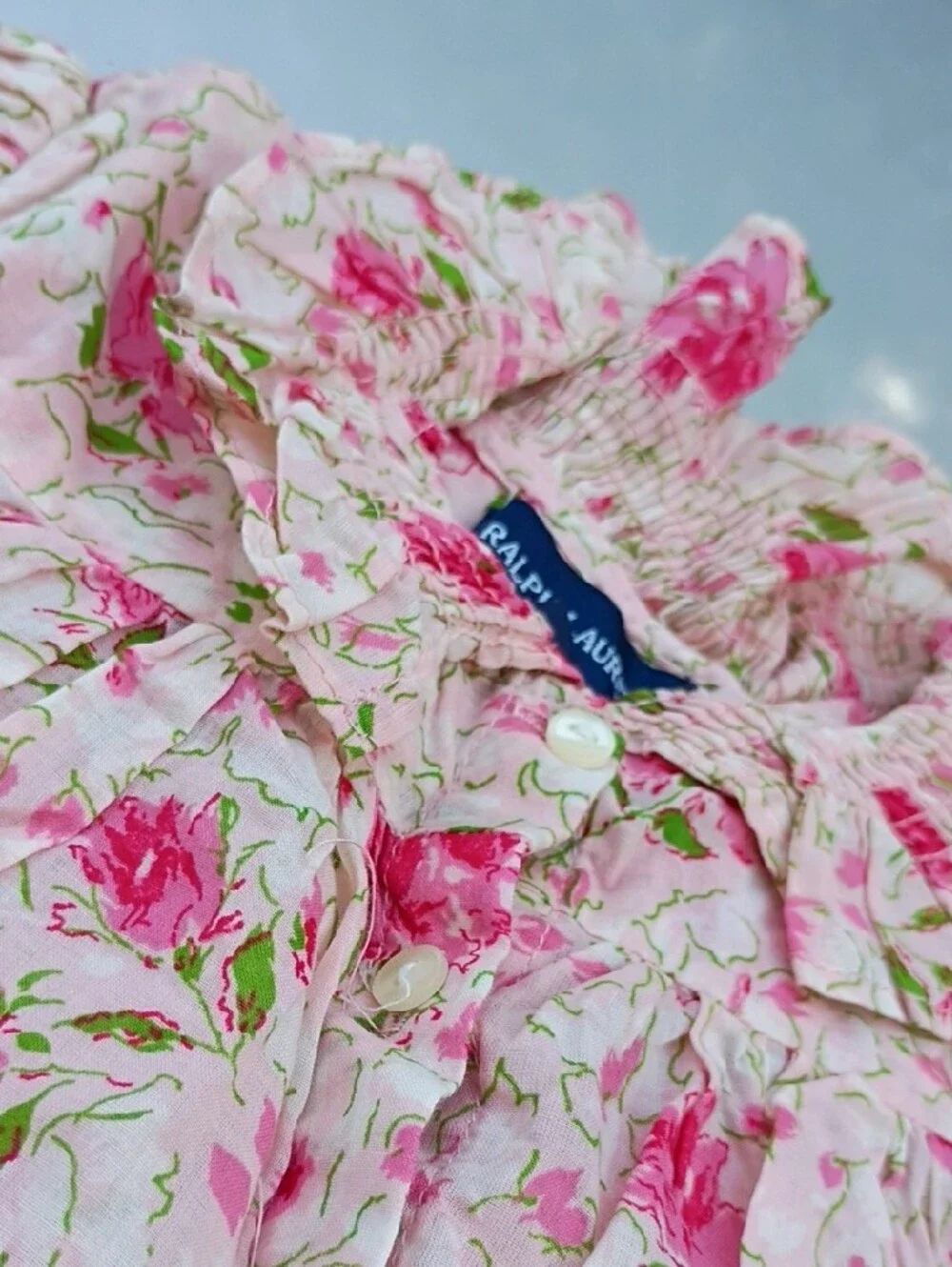Ralph Lauren Pink Floral Smocked Top